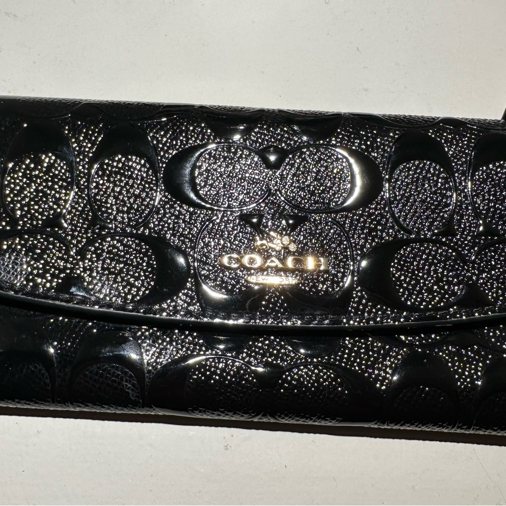Long Black Coach Shiny Wallet